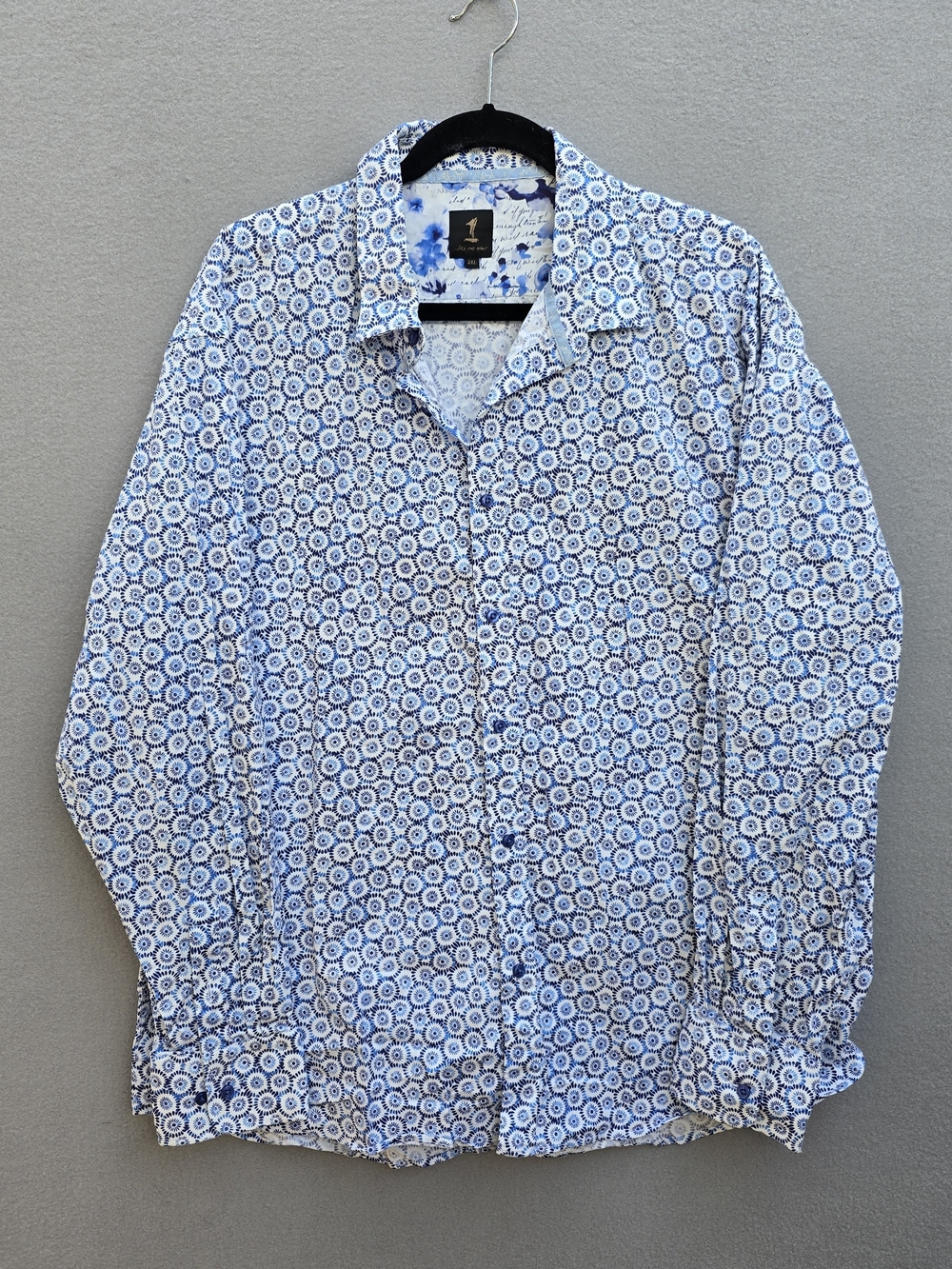 Like No Other Men's Blue Patterned Button-Up Shirt 2XL